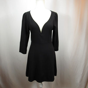Express Black Stretch Plunge Fit Flare Dress Med